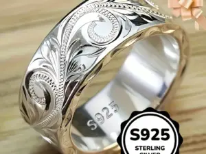 S925 シルバーリング彫刻リーフフラワー